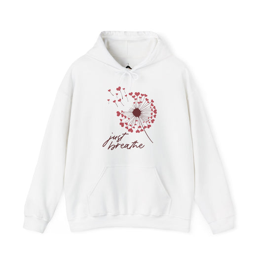 Just Breathe Hoodie, Motivational Love shirt, Heart Dandelion Hooded Sweater