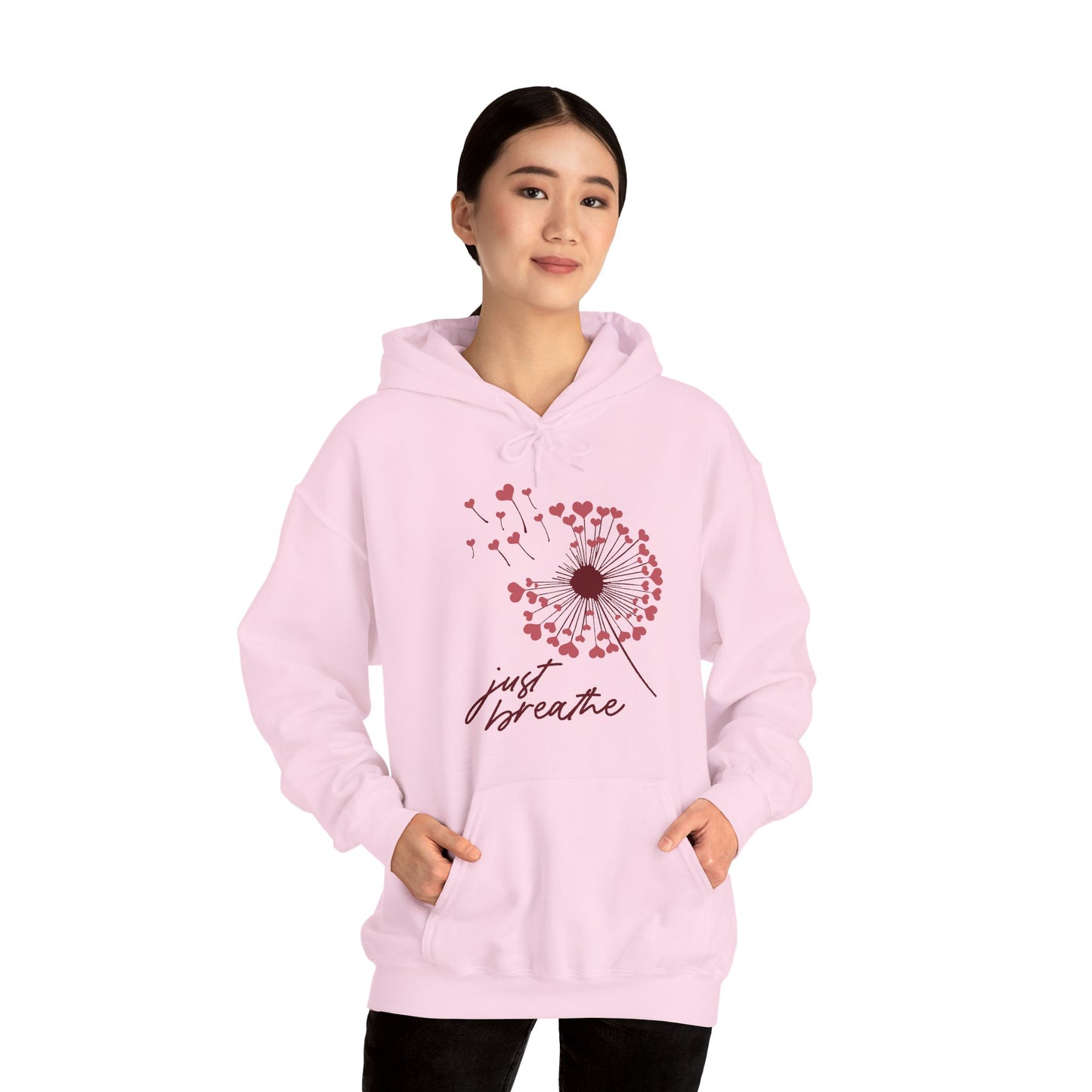 Just Breathe Hoodie, Motivational Love shirt, Heart Dandelion Hooded Sweater