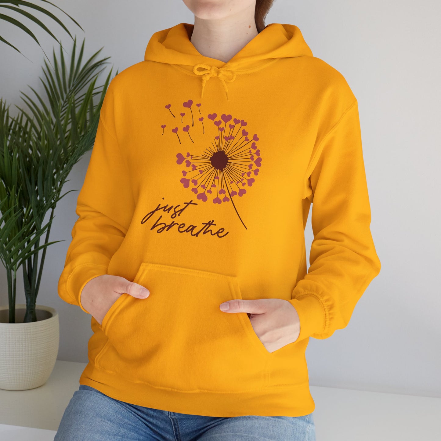 Just Breathe Hoodie, Motivational Love shirt, Heart Dandelion Hooded Sweater