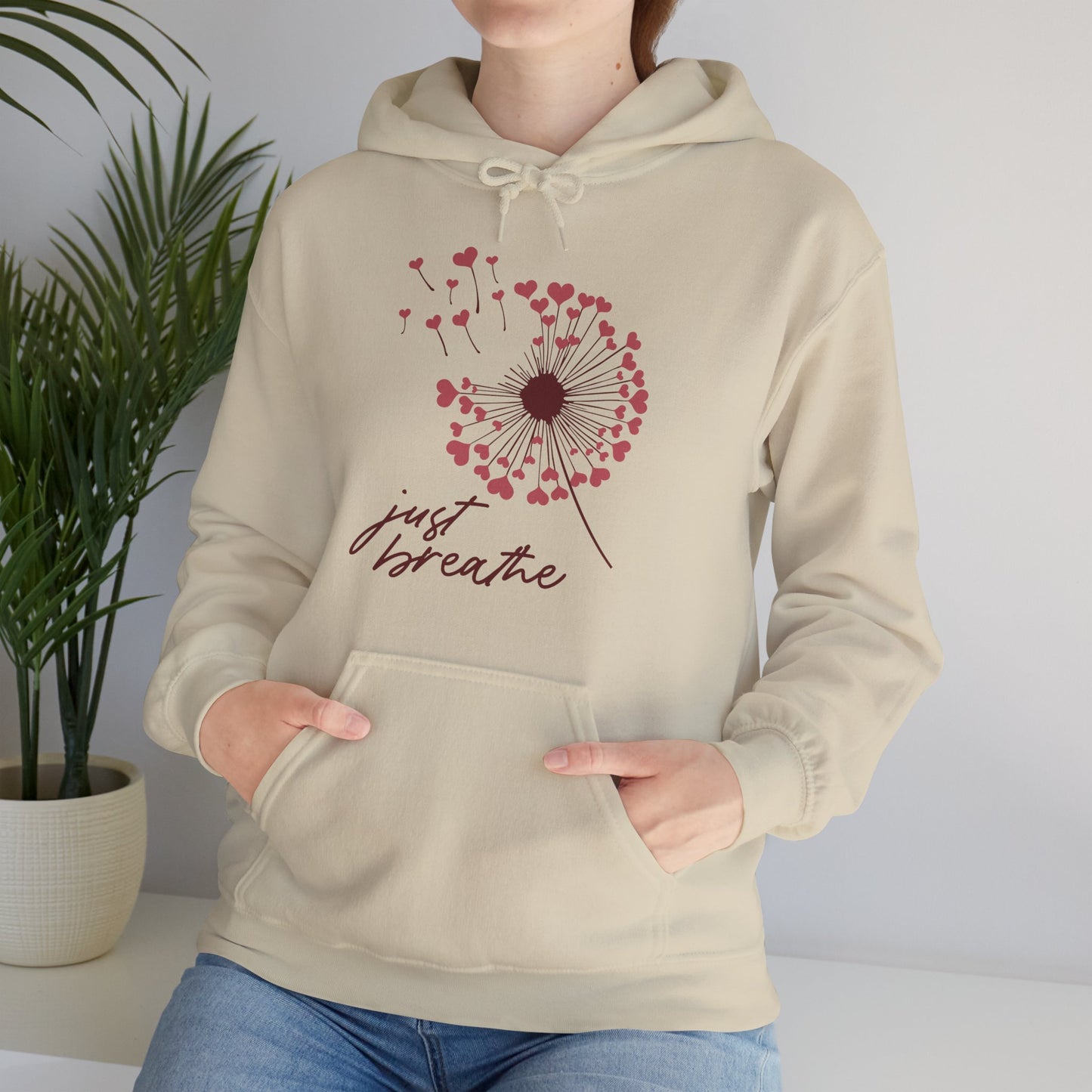 Just Breathe Hoodie, Motivational Love shirt, Heart Dandelion Hooded Sweater