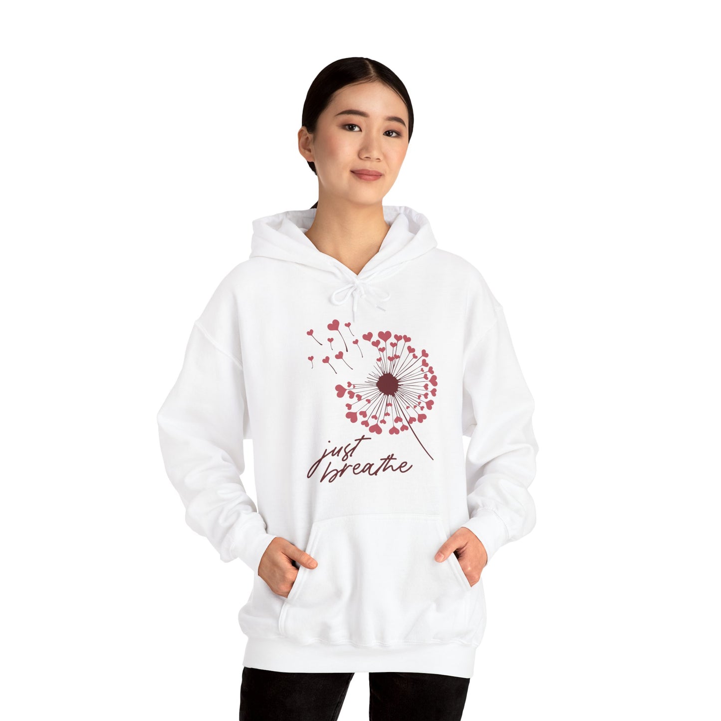 Just Breathe Hoodie, Motivational Love shirt, Heart Dandelion Hooded Sweater