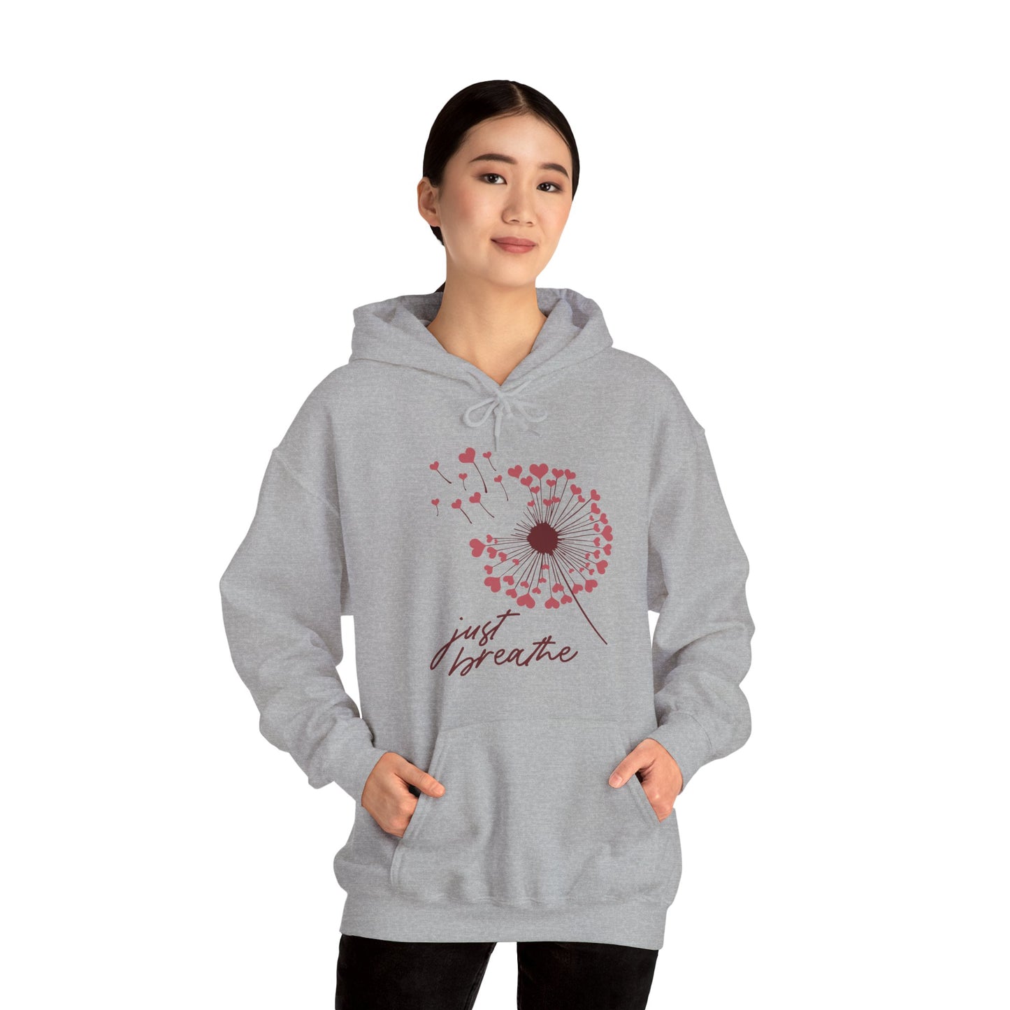 Just Breathe Hoodie, Motivational Love shirt, Heart Dandelion Hooded Sweater