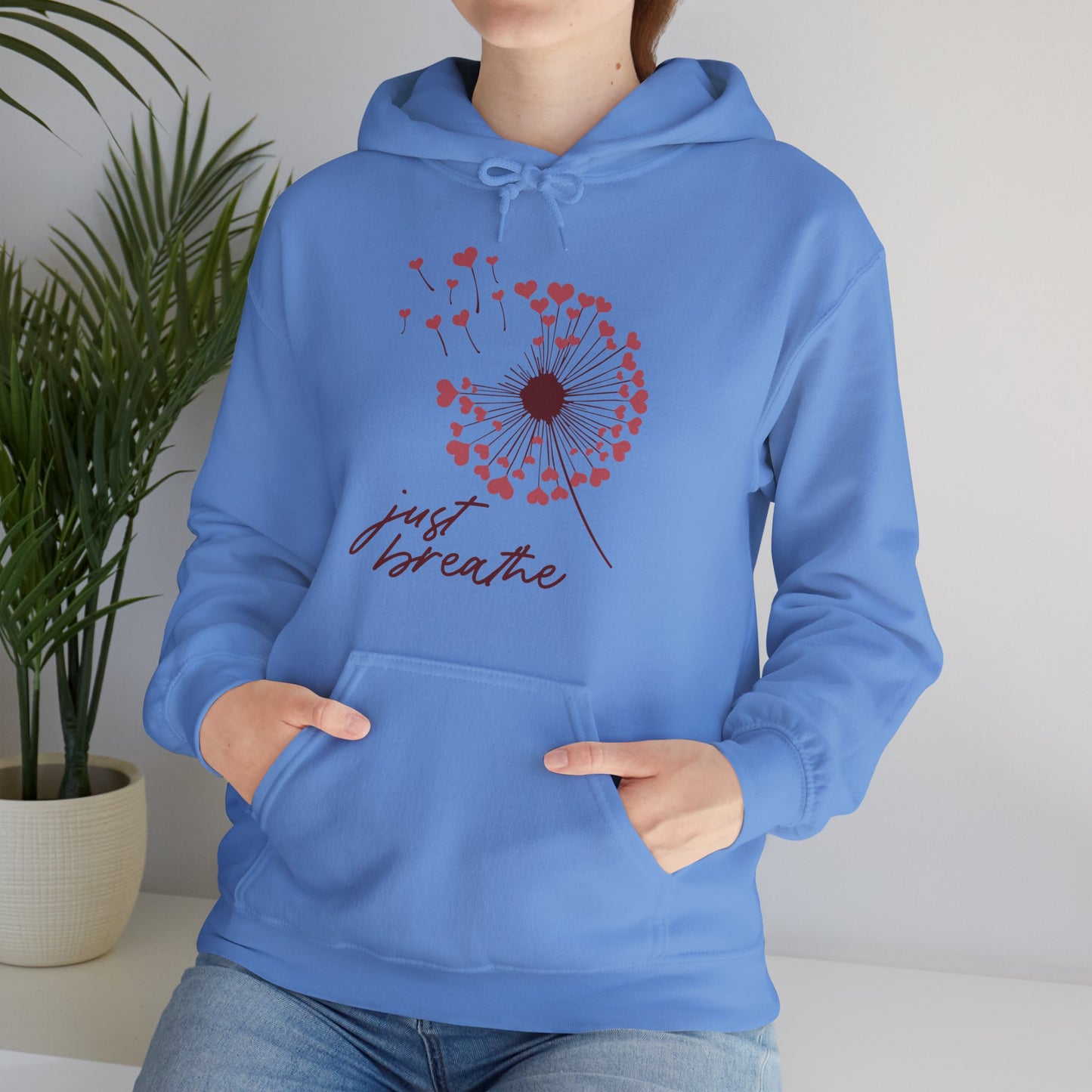Just Breathe Hoodie, Motivational Love shirt, Heart Dandelion Hooded Sweater