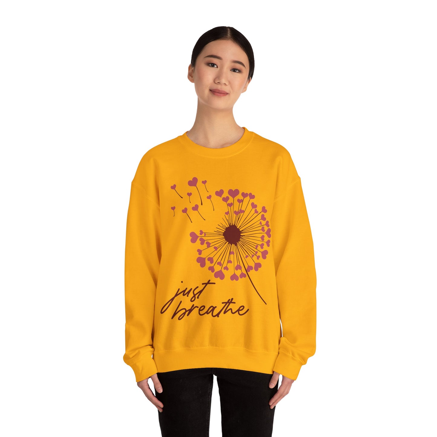 Just Breathe Sweatshirt, Motivational Love shirt, Heart Dandelion Crewneck shirt