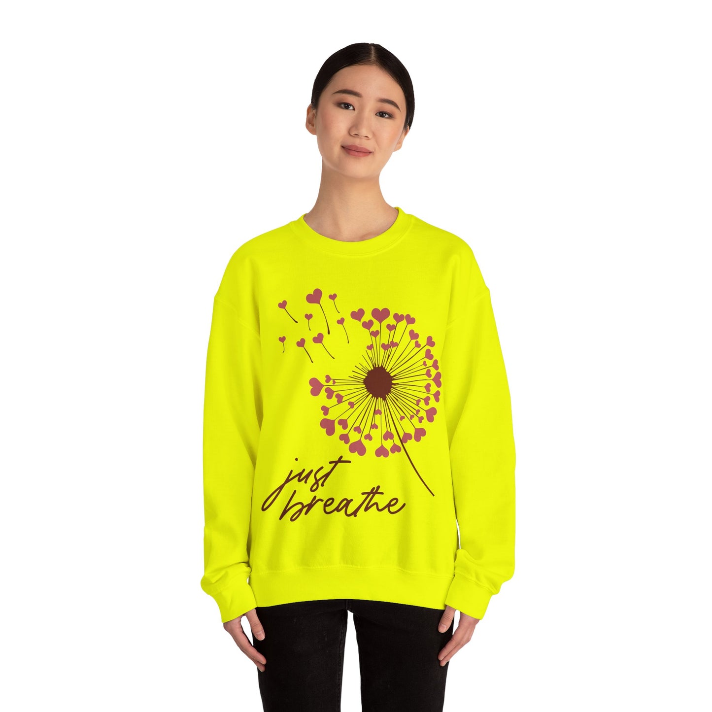 Just Breathe Sweatshirt, Motivational Love shirt, Heart Dandelion Crewneck shirt